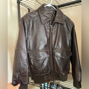 Brown Leather Bomber Jacket